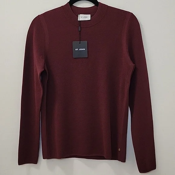 NWT St. John deep cherry or pomegranate red crew neck sweater Sz Med